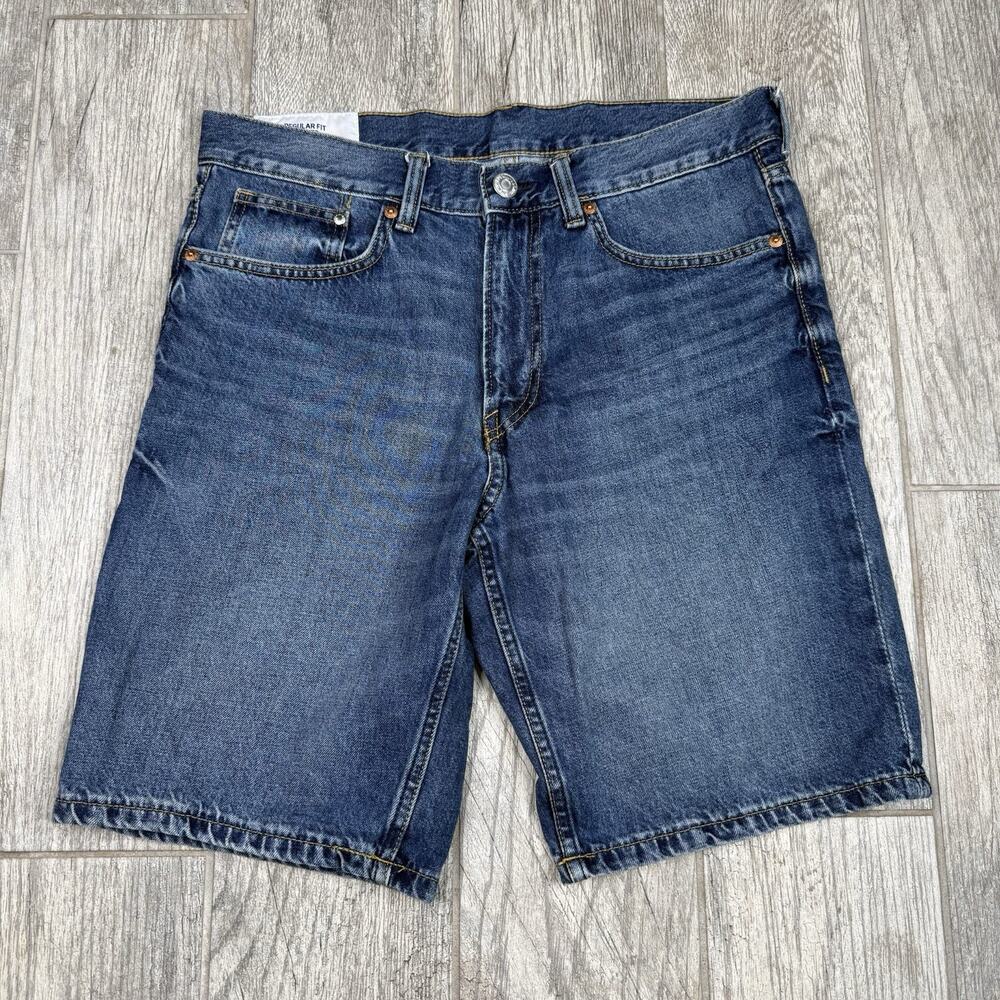 H&M &Denim Shorts Mens 32 Blue Cotton Bermuda Regular Fit Coupe 10” Inseam
